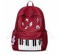 Piano Backpack for Women, Polka Dot Backpack with Keyboard Design, Cute Y2K Music Daypack for Travel, Work and Daily Use (Red,with note)