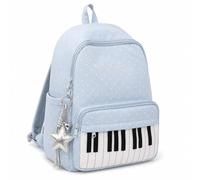 Piano Backpack for Women, Polka Dot Backpack with Keyboard Design, Cute Y2K Music Daypack for Travel, Work and Daily Use (Blue-A,with Star)