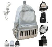 Piano Backpack for Women,Polka Dot Nylon Backpack with Pendant,Cute Large Capacity Aesthetic Music Daypack Travel School Bag ，Blue