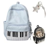 Piano Backpack for Women,Polka Dot Nylon Music Daypack with Pendant,Large Capacity Novelty School Backpack for Campus,Work ，Blue