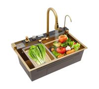 Piano Botones Pantalla Lluvia Lavabo 75 * 46 * 22 Cm - Oro (75 x 46 Lavabo + Accesorios) Fregadero de Cocina de Acero Inoxidable Fregadero Fregadero Fregadero Cascada Lave Fregadero Fregadero Cocina