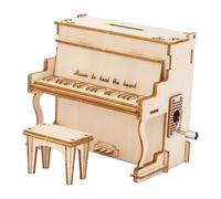 Piano Caja Musical Rompecabezas Ensamblable Piano Banca Monedas Decorativo Material Madera Funcional Apto para Regalo Cumpleaños Estudio Oficina, Style B
