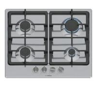 Bosch PGP6B5K90, Serie 4, Placa de gas, 4 fuegos, 60 cm, Acero inoxidable