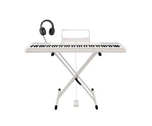 Piano de Escenario SDP-2 de Gear4music + Soporte Pedal y Auriculares Blanco