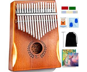 Piano de pulgar Kalimba 17 teclas, piano de dedo Mbira portátil con estuche protector, cancionero de aprendizaje rápido, martillo de afinación, kit todo en uno（17 teclas, naturales）