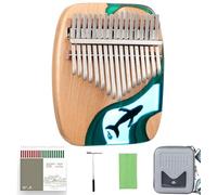Piano de pulgar Kalimba de 17 teclas, piano de dedo portátil con cancionero, martillo de afinación, estuche y mucho más. Regalo for principiantes. Madera de haya y diseño de ballena azul océano.