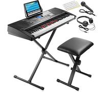 Piano de teclado electrónico digital de 61 teclas con luz de tamaño completo hasta teclas kit para principiantes incluyendo soporte de taburete micrófono y keynote pegatinas