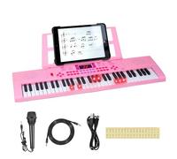 Piano de teclado para niños de 61 teclas iluminadas, piano eléctrico, juguete de aprendizaje musical para principiantes con micrófono, soporte de música, calcomanía de tecla de notas, regalo de