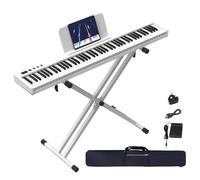 Piano digital de 88 teclas, teclas semipesadas, sensibles al tacto, con soporte X y Bluetooth MIDI, perfecto para práctica en casa, ahorro de espacio y amigable con los vecinos, incluye pedal de