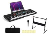 Piano Digital Portátil 61 Teclas, Teclado Eléctrico Altavoz Integrado Micrófono Pegatinas Notas Conexión Teléfono Tableta Principiantes Niños Adultos(Black)
