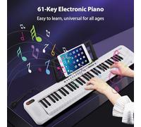 Piano Eléctrico de 61 Teclas Con de Doble Altavoz, 200 Tonos y Ritmos, Portátil y Ligero, para Amantes de la Música, Fácil de Aprender Con Teclado Iluminado (WHITE)