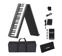 Piano eléctrico plegable de 88 teclas con Bluetooth y MIDI for principiantes, portátil, recargable, con atril, funda y pedal, color blanco y negro.(Black)