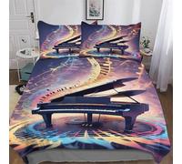 Piano - Funda nórdica de 2 piezas, microfibra, juego de cama para adultos, niños, funda nórdica y fundas de almohada (135 x 200 cm)