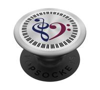 Piano Keys Musical Bajo Clef Heart Midnight Blue & Burgundy PopSockets PopGrip Adhesivo
