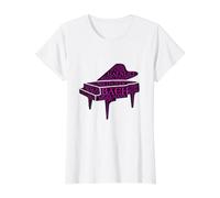 Piano, Musical Pattern for Classical Music Pianists Camiseta gráfica económica, Mujer, Blanco, XL