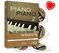 Piano Piano 2 mittelschwer - Les 100 plus belles Mélodies de classique à Pop Pour Piano - avec 4 CD et coloré Cœur Note Pince