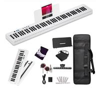 Piano plegable Piano eléctrico Teclado con soporte de tamaño completo Mejora madera grano sensible al tacto 88 teclas Piano digital con Bluetooth MIDI teclado de piano(blanco)