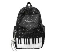 Piano Polka Dot Backpack Cute School Bags for Girls,with Star Pendant，Black