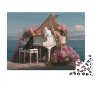 Piano with Cats 100% Recycled Cardboard Floral Piano House 1000Pc Jigsaw Adult Jigsaws Classic Educational Games 70x50cm/1000pcs