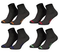 Piarini 8 pares de calcetines cortos para mujer y hombre - color liso negro, blanco, gris y antracita o con detalles neón - delgados sin elástico, 47-50