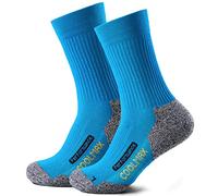 Piarini Coolmax - 2 pares de calcetines para senderismo y deportes al aire libre. Calcetines técnicos largos, negro antracita, azul gasolina. -