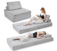 PIASHJOY Sofá cama plegable mejorado, sofá cama barato con un respaldo grande y almohadas, silla cama para sala de estar, dormitorio, balcón, hotel, apartamento, tamaño individual, gris claro
