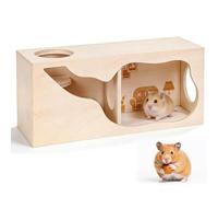Piashow Casa de hámster de madera, casa de hámster con varias cámaras, escondite con techo plano y agujeros de ventilación, 30 x 12 x 12 cm, accesorio para hámsters enanos para jerbos, erizos, ratas