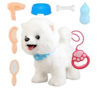 Piashow Juguete para perros corriendo para niños, robot perro corriendo, lengua hacia fuera, canto, aprender a hablar y ladridos, regalo electrónico interactivo para niños (Samoyedo)