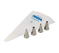 PIAZZA Set para dulces - Saco de poche profesional de 34 cm + 4 boquillas de acero inoxidable de 10 mm - Para hacer decoraciones en pasteles, tartas y pasteles, bolsa reutilizable de nailon resistente