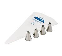 PIAZZA Set para dulces - Saco de poche profesional de 34 cm + 4 boquillas de acero inoxidable de 12 mm - Para hacer decoraciones en pasteles, tartas y pasteles, bolsa reutilizable de nailon resistente