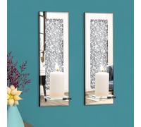 Pibeyer Crystal Crush Diamond - Juego de 2 portavelas rectangulares Plateados con Espejo, decoración de Pared para Sala de Estar, Comedor y Dormitorio
