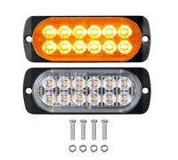 PICAA 2x ámbar 12 LED luces estroboscópicas de emergencia, 12V-24V LED Flash Lámparas de faro de advertencia de peligro para coche vehículo camión remolque caravana