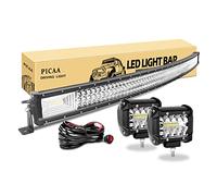 PICAA Barra de luz LED de trabajo, 7D curvada de tres filas de 52 pulgadas, 675 W, lámpara de haz combinado de inundación con 2 cápsulas LED de 4 pulgadas y 60 W, luces de conducción para coche