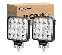 PICAA Faro Trabajo LED Cuadrado, 2 Piezas 3.3 Pulgadas 48W para Tractor 4x4 Camino 12V 24V 6000K Impermeable Luces de Trabajo para Offroad ATV SUV Camión