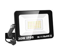 PICAA Foco LED de 30W, IP66, resistente al agua, 3000LM luz de seguridad, luz de pared exterior blanco cálido 3000K, para jardín, patio, garaje, almacén, con enchufe europeo (1 unidad)