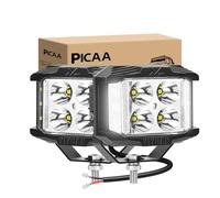 PICAA Foco LED de Trabajo, 2PCS 4 Pulgadas 60W, Luz de Inundación 3 Lados Para Tractor, 12V-24V 6000K Blanca Para SUV, UTV, ATV, Off-road, Camión, Moto