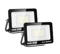 PICAA Focos LED Exterior 2 Pcs, 50W IP66 Impermeable Foco Proyector LED, 6000K Blanco Frío Floodlight para Casa, Garaje, Patio, Terraza, Campo