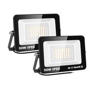 PICAA Focos LED Exterior 50W 5000 LM 2 unidades, 3500K Blanco cálido | IP66 Impermeable, Foco Proyector LED,Floodlight, para casa, garaje, patio, terraza, camino y jardín, 220V-240V,sin enchufe