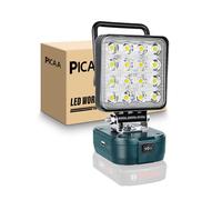 PICAA Lámpara con batería para Bosch 18V/20V, 48 W 4800 lm luz de trabajo LED inalámbrica, portátil, con puerto carga USB y Type-C, mini lámpara para trabajos de mantenimiento(Sin Batería)