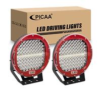 PICAA Redondo Faro Trabajo LED Focos de Coche, Rojo 2 Piezas 9" Pulgadas 294W Faros Led Tractor 4x4 Camino 12V 24V 6000K Impermeable Luces de Trabajo Led Barra Led para Offroad ATV SUV Camión