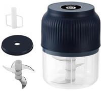 Picador de ajo, mini procesador de alimentos de 320 ml con cuchillas de acero inoxidable 3/4/6 con batidor (opcional), utensilio de cocina for el hogar, proceso de jengibre, chile, frutas(Blue B1)