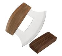 Picador de alimentos basculante - Cortador de pizza estilo Ulu de Alaska, instrumento profesional para cortar de acero inoxidable, accesorio de cocina con mango antideslizante y base de soporte de mad