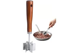 Picador de carne de acero inoxidable, mango de madera natural, cabeza de seis cuchillas mejorada de metal para carne molida (1 unidad)