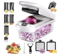 Picador de verduras, picador de alimentos multifuncional 13 en 1 con 7 cuchillas de acero inoxidable, utensilio de cocina resistente para cortar en dados, rebanar zanahorias, patatas, cebollas