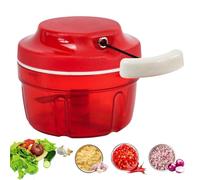 Picador de Verduras, Picadora Manual con Cuerda, Trituradora de Alimentos, Corta Cebolla con Hilo de Tracción, para Verduras, Ajo, Nueces, Hierbas Aromáticas o Frutas, Plástico (Rojo - 300 ml)