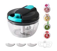 Picadora con Cuerda Manual 520ml, Trituradora de Alimentos, Cortador de cebolla, Mini Cortador de verduras, multipicadora con cuerda, con 3 cuchillas de acero inoxidable y 1 batidora (Azul 520ml)