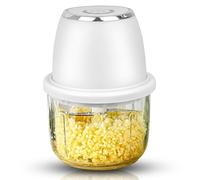Picadora de ajo eléctrica, mini picadora de alimentos de 350 ml con 6 cuchillas de acero inoxidable y vidrio espesado, mini procesador de alimentos inalámbrico para ajo, jengibre, hierbas, fácil.