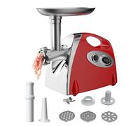 Picadora de Carne, 2800W, 3 Discos de Corte, Accesorios para Dar Forma a Embutidos, Picadora de Carne Eléctrica para Picar Carne y Hacer Embutidos (Rojo)