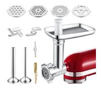 Picadora de carne de acero inoxidable accesorios para Kitchen-aid, accesorio de molino de alimentos de acero inoxidable para accesorios de cocina con 2 cuernos de llenado de salchichas, 2 cuchillas