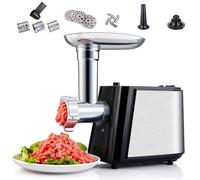 Picadora De Carne Eléctrica De Acero Inoxidable Max 1200W, 6 Platos De Molienda, Embutidora De Salchichas Y Kit Kubbe Para Verduras Puré De Carne Salchichas Caseras, 33x16x31cm